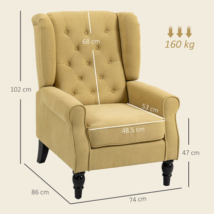 Wingback Accent Chair, Retro Upholstered Button Tufted Occasional Chair for Living Room and Bedroom, Yellow