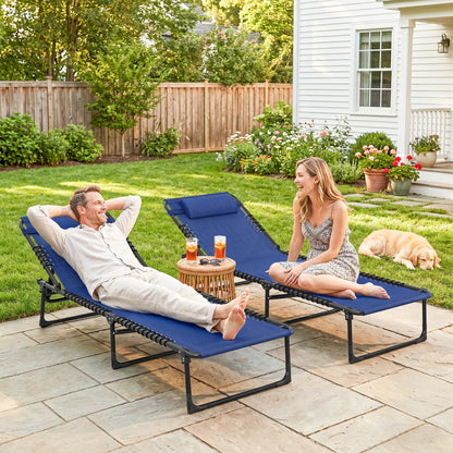 Set of Two Folding Sun Loungers, with Four-Position Backs - Blue