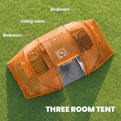 4 Man Camping Tent, UV Protection Tunnel Tent with 2 Bedrooms and Living Area, Large Hiking Sun Shelter, 430 x 240 x 170 cm