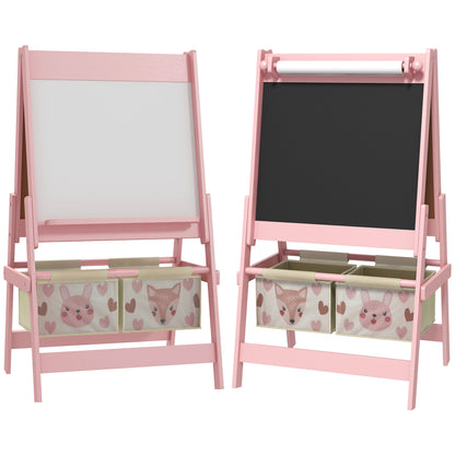 Three-In-One Kids Easel with Paper Roll, Art Easel, with Storage - Pink