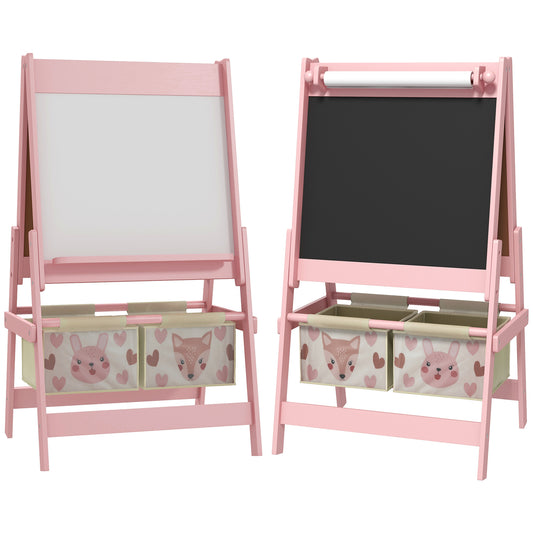 Three-In-One Kids Easel with Paper Roll, Art Easel, with Storage - Pink