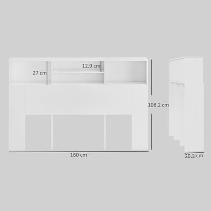 King-Size Headboard with Storage, Freestanding Bed Headboard with 4 Open Compartments for Bedroom, White