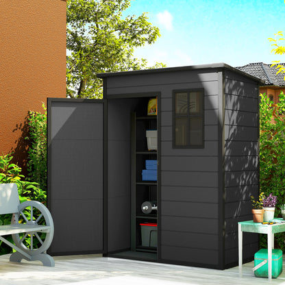 5' x 3' Garden Shed with Floor, Outdoor Storage Shed with Lockable Door, Window and Vent, Dark Grey