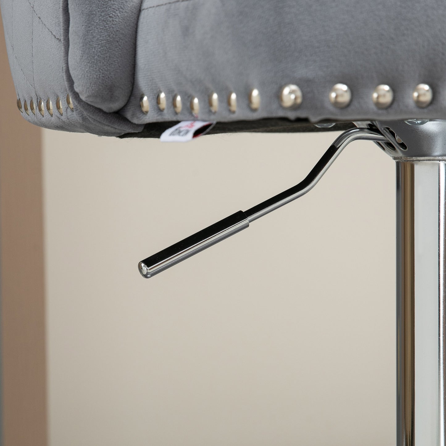 Bar Stools Set of 2, Modern Swivel & Adjustable Velvet Barstools with Button-Tufted Back, Footrest for Home Bar, Grey