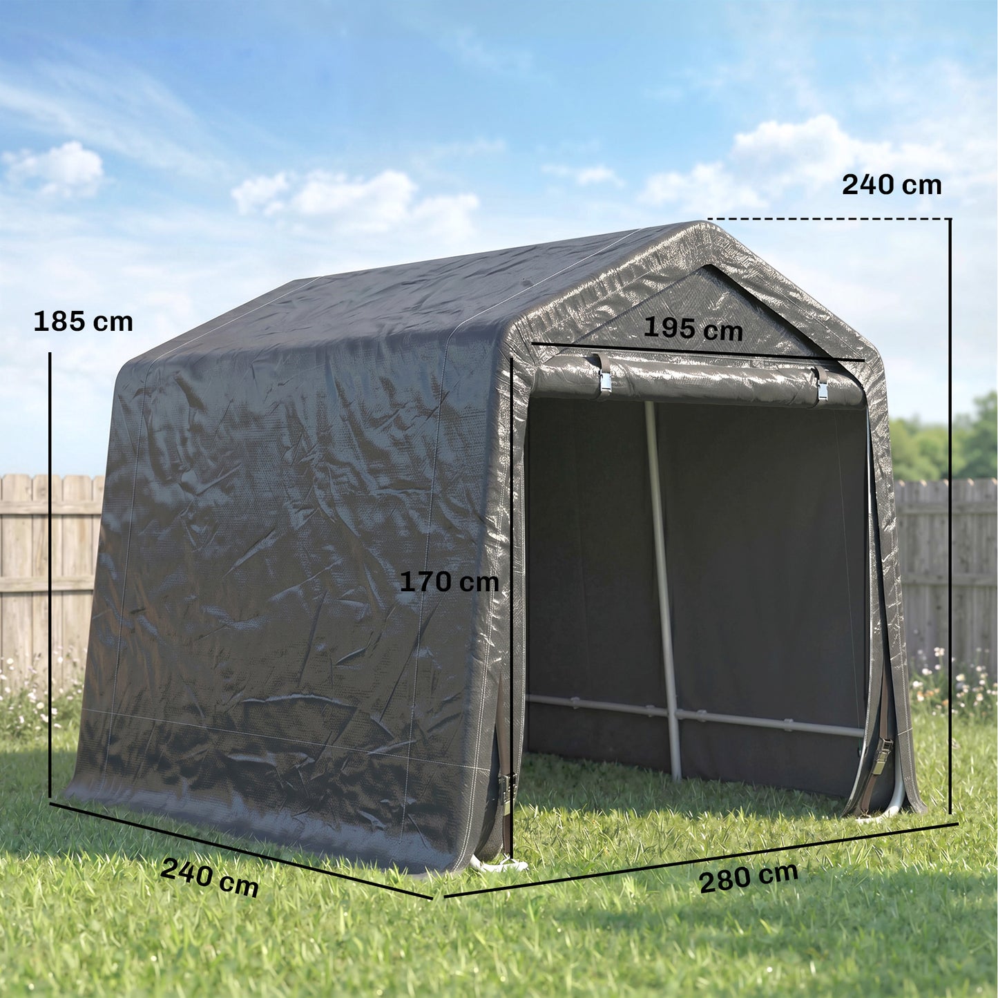 9 X 7.5ft Temporary Outdoor Equipment Shed - Dark Grey