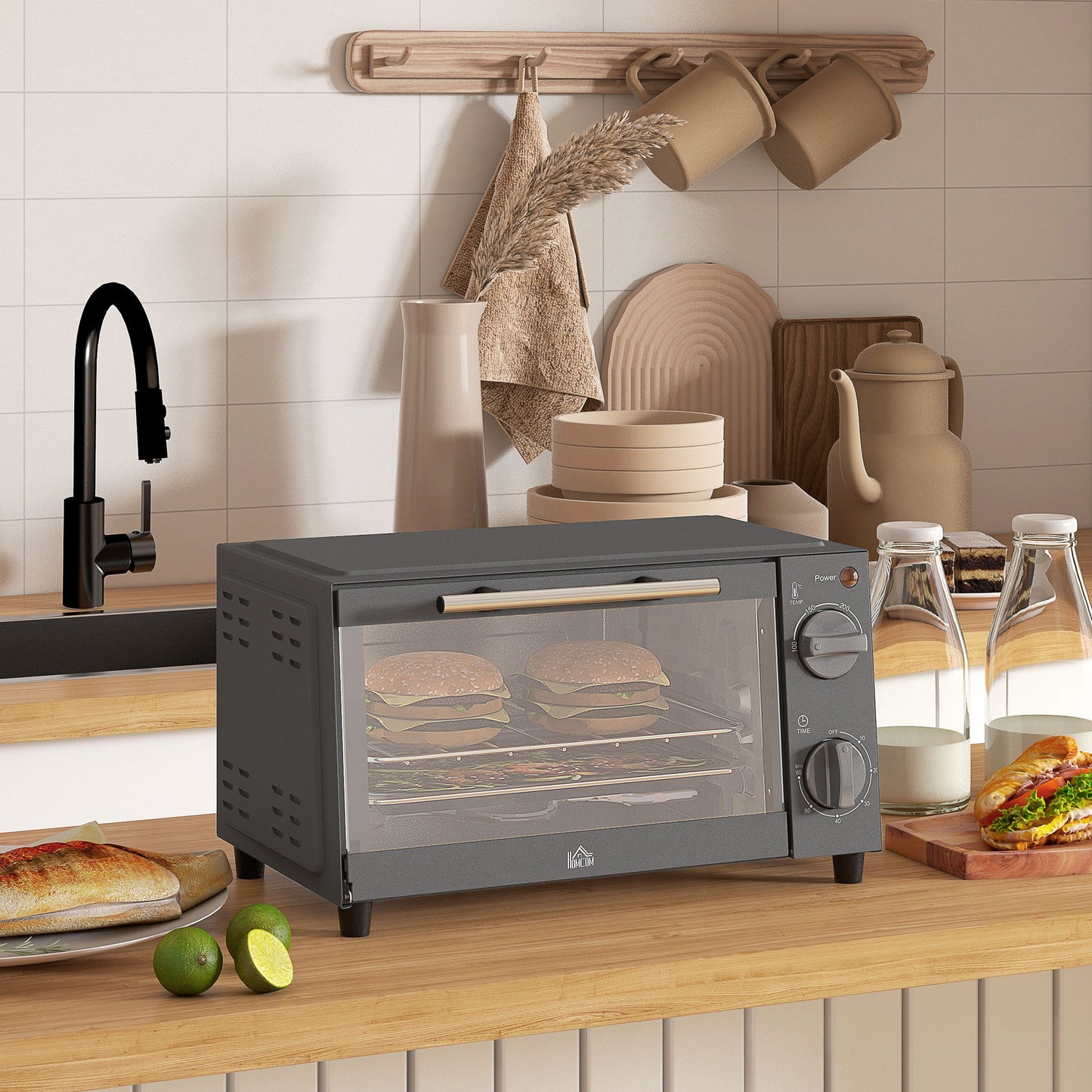 Mini Oven, 9L Countertop Electric Grill, Toaster Oven with Adjustable Temperature, Timer