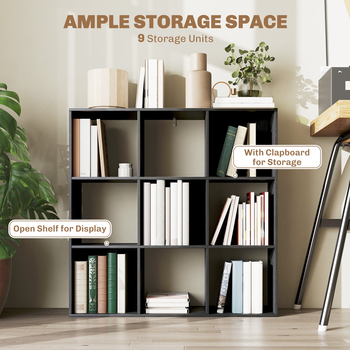 Nine-Cube Storage Shelf - Black