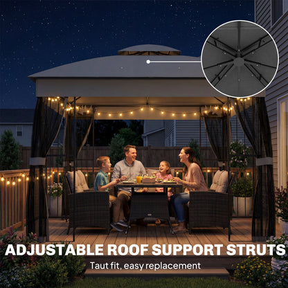 3 x 3 m Outdoor Garden Gazebo with Post Shelves, UPF50+ Double Roof Patio Permanent Pavilion, Grey