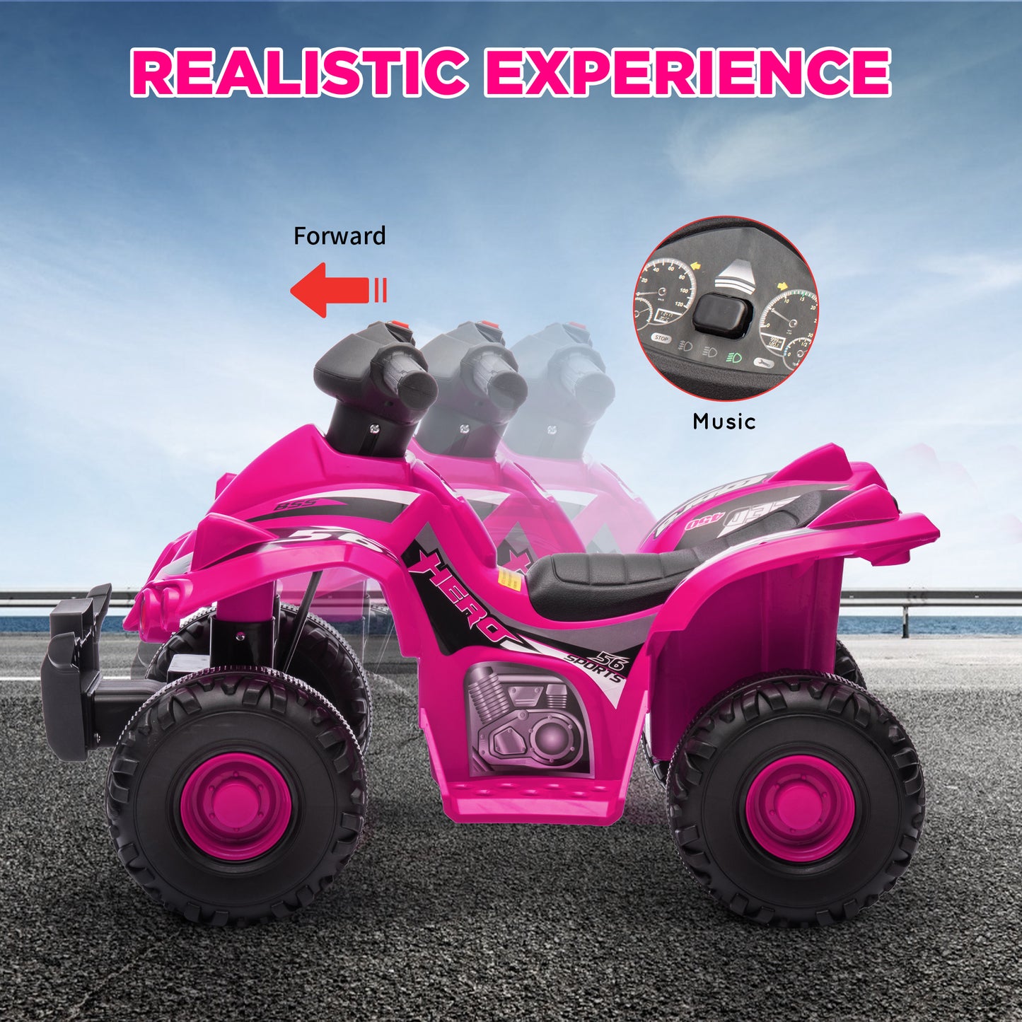 6V Kids Electric Quad Bike w/ Music, Forward Function, for 2-6 Years, Pink