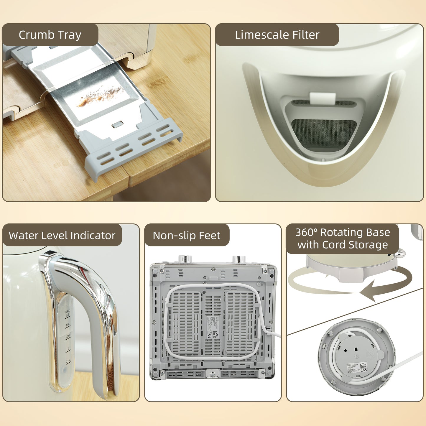 Retro 3000W Kettle and Toaster Set - Grey