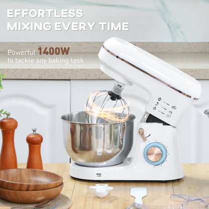 Stand Mixer, 5L Food Mixer for Baking, 6 Speeds and Pulse Setting, 1400W Cake Electric Kitchen Mixer with Dough Hook, Whisk