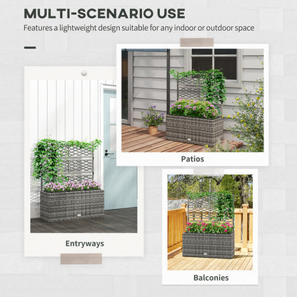 33L Garden PE Rattan Planter with Trellis, Free Standing Flower Raised Bed for Garden, Garden Planter for Climbing Plants
