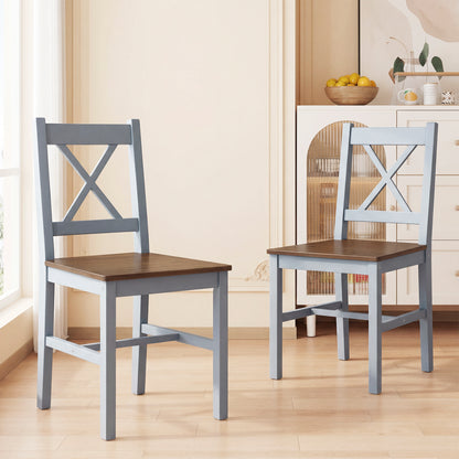 Dining Chairs Set of 2, Pine Wood Kitchen Chairs with Cross Back, Solid Structure for Living Room and Dining Room, Grey