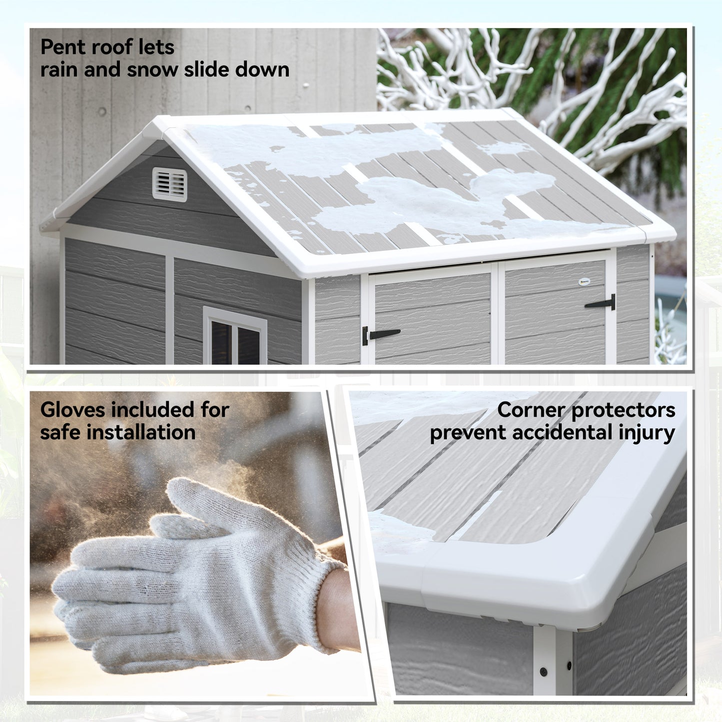 6 x 6ft Garden Shed with Floor, Window, Lockable Doors and Vents, Wood Effect Resin Tool Shed for Outdoor Patio, Grey