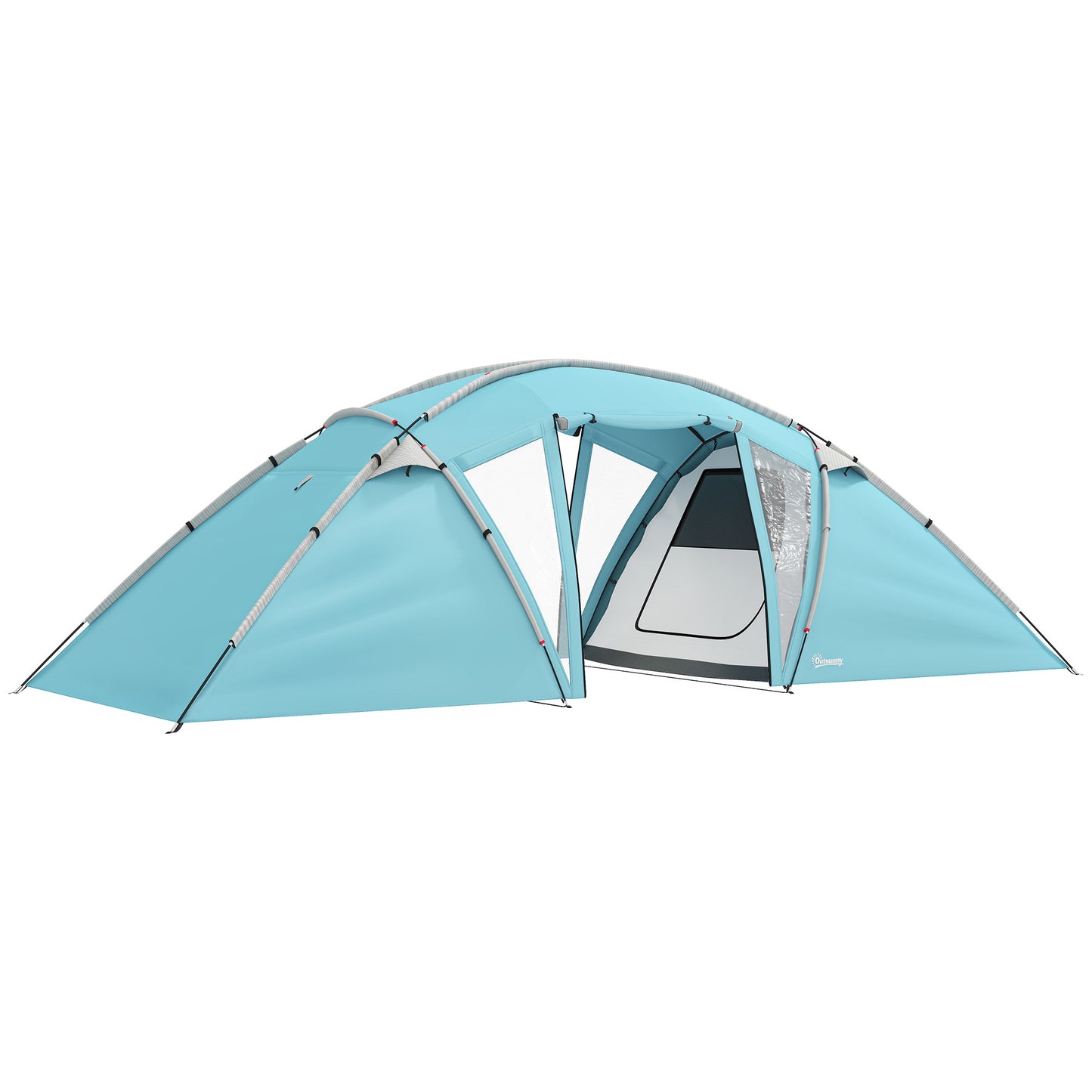 4-6 Man Family Camping Tent w/ 2 Bedrooms and a Living Room, Waterproof Tunnel Tent w/ Sewn In Groundsheet, Doors, Windows