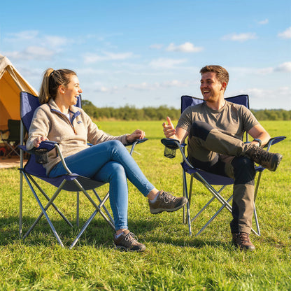 Camping Chair Set of 2 Portable Folding Outdoor Camp Chair with Cup Holders and Carry Bag Dark Blue