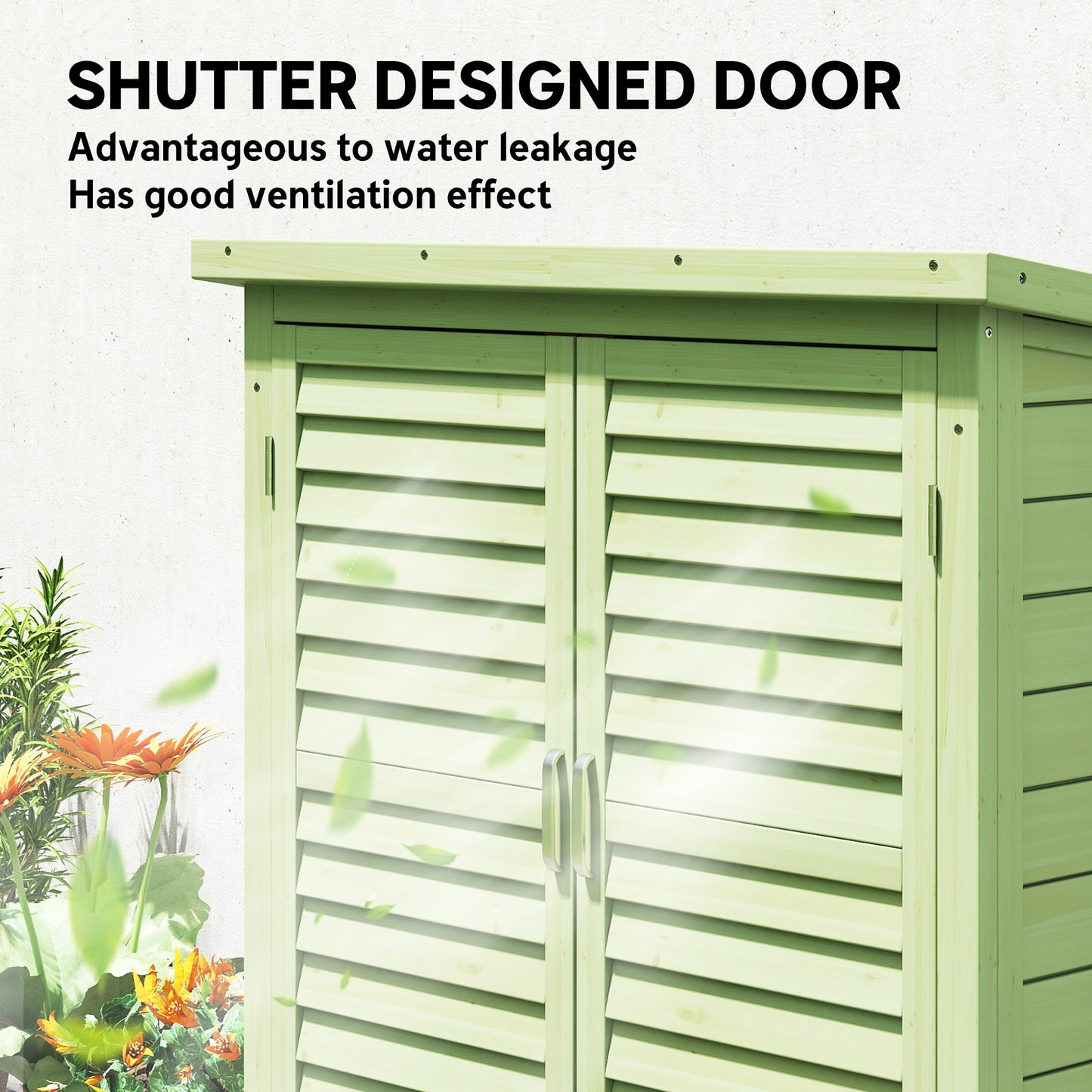 Garden Shed Wooden Garden Storage Shed 2 Door Unit Solid Fir Wood Garage Tool Organisation Cabinet, 87L x 46.5W x 96.5Hcm