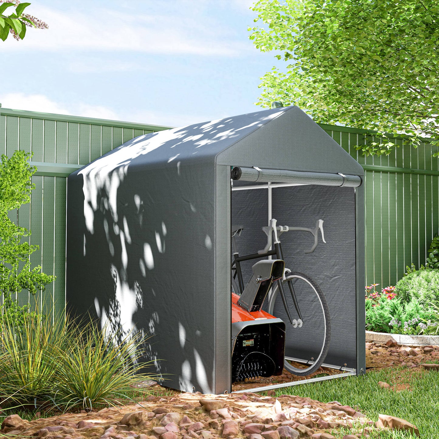 179 x 120cm Temporary Garden Shed, with Weather-resistant Plastic Cover and Accessories - Dark Grey