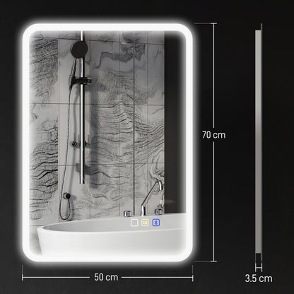 70 x 50cm LED Bathroom Mirror, with Bluetooth - Silver Tone
