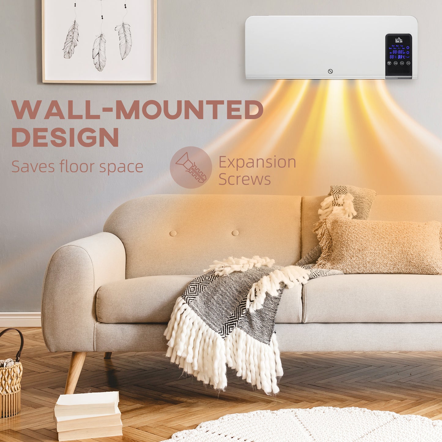 2000W Wall-Mounted Heater, 18-45°C Temperature, White