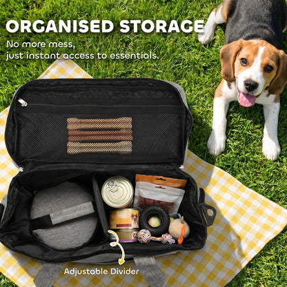 Dog Travel Bag, Waterproof Walking Bag with Multiple Pockets, Two Food Containers and Collapsible Bowl for Cat Puppy