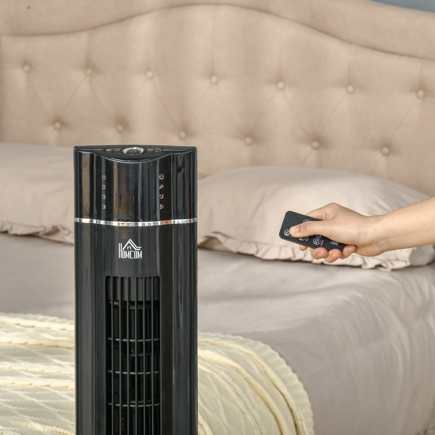 Anion Tower Fan for Bedroom, 42 inch, 6 m/s Powerful Velocity, Standing Floor Fan with 60° Oscillating, 3 Modes, 3 Speeds