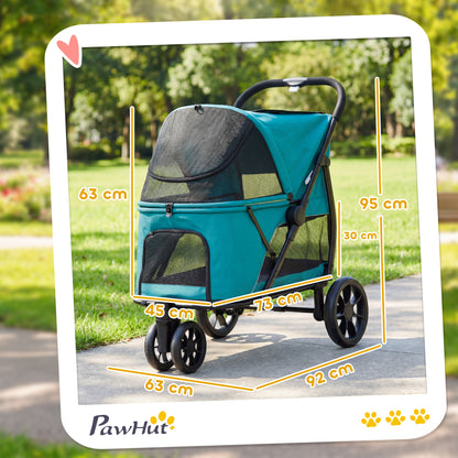 Dog Stroller, 3 Wheels Pet Stroller with Dual Entry, Easy One-Click Quick Fold, Mesh Windows, Washable Cushion