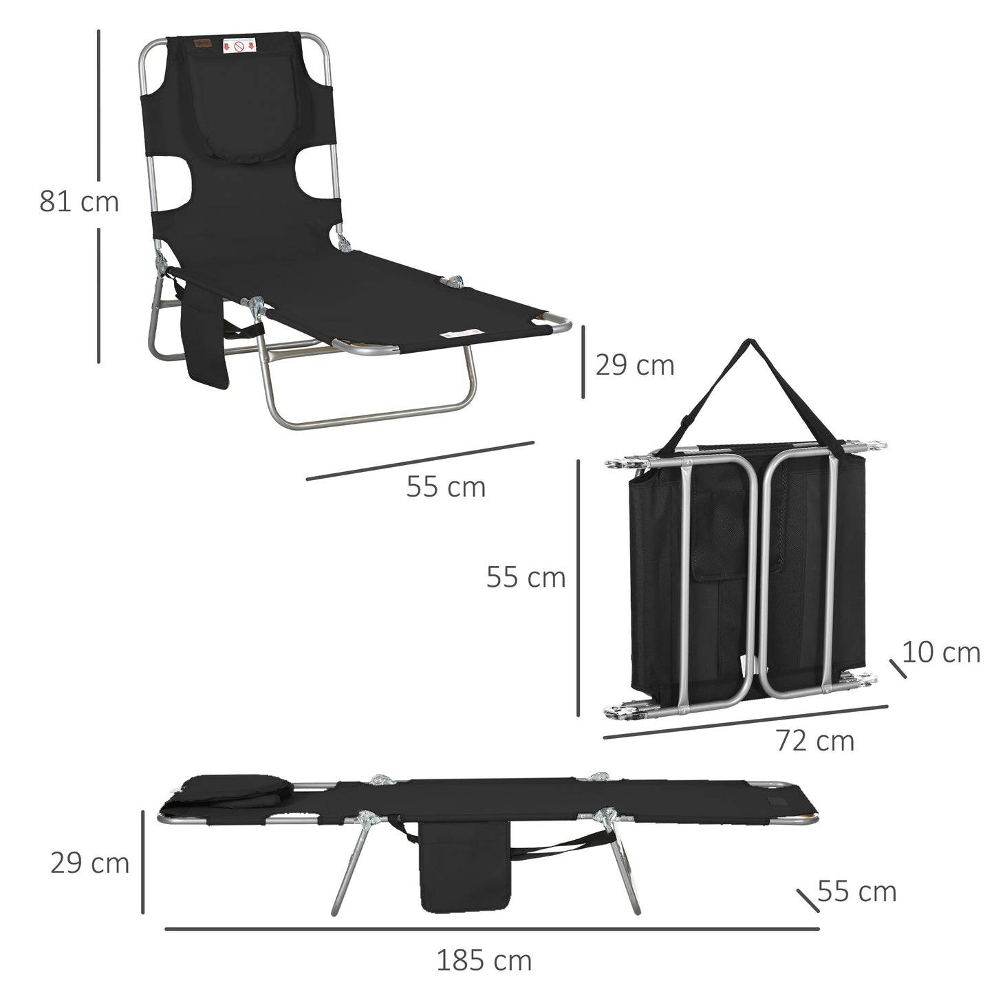 Foldable Sun Lounger, Beach Chaise Lounge with Reading Hole, Arm Slots, 5-Position Adjustable Backrest, Side Pocket