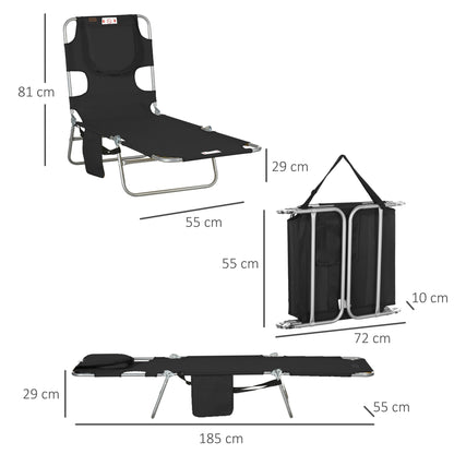 Foldable Sun Lounger, Beach Chaise Lounge with Reading Hole, Arm Slots, 5-Position Adjustable Backrest, Side Pocket