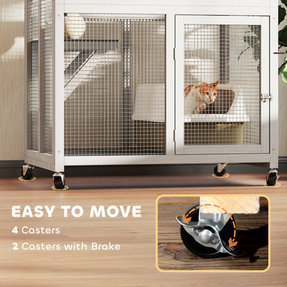 Wooden Catio Cat Outdoor Enclosure, Cat Cage with Waterproof Roof, Platforms, for Multiple Cats, White