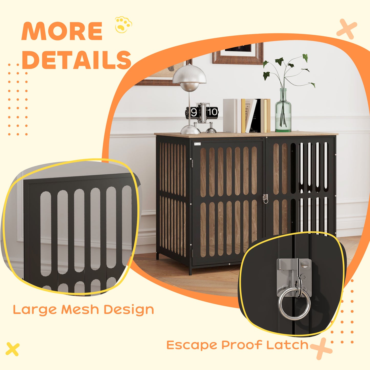 Dog Crate Furniture with Anti-Chew Resistant Mesh, Anti-Escape Single Door, for Large Dogs, 100 x 60 x 81.5 cm