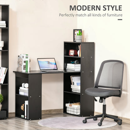 120cm Computer Desk, Wooden PC Laptop Table with 6-Tier Storage Bookshelves, Home Office Working Study Desk
