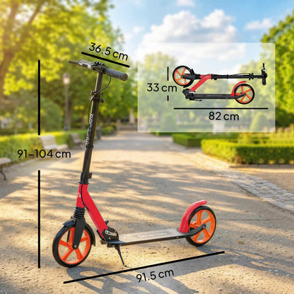 One-click Folding Kick Scooter for 14+ w/ Adjustable Handlebar, Push Scooter with Kickstand, Dual Brake System, Red