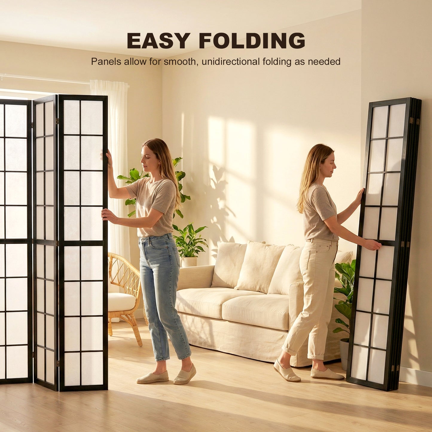 4 Panel Folding Room Divider, Freestanding Room Separator, Indoor Privacy Screen for Living Room, Bedroom, Black