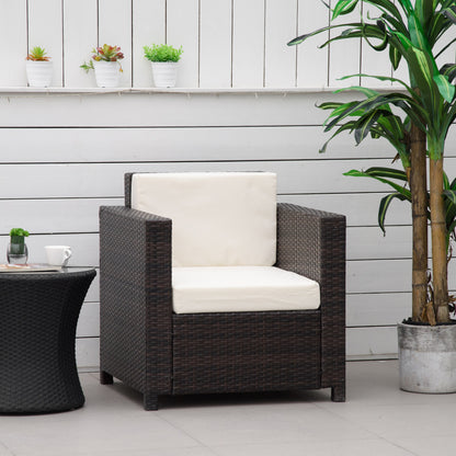 Single Seater Rattan Chair, PE Wicker Garden Armchair with 10 cm Thickened Cushion