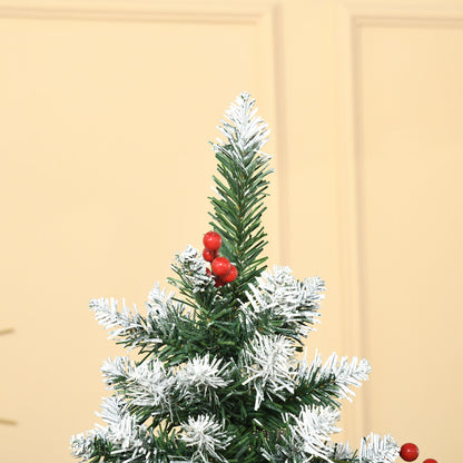 6FT Artificial Christmas Tree Xmas Pencil Tree with Red Berries and Pinecones Holiday Home Indoor Decoration with Foldable Fe