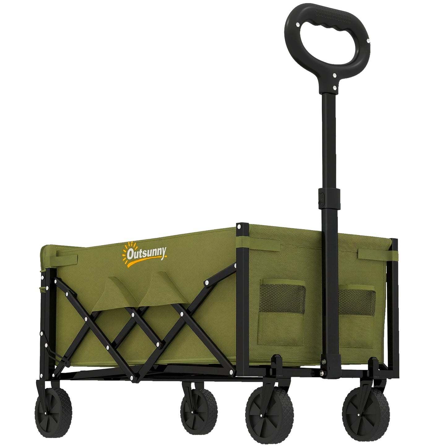 60L Foldable Festival Trolley on Wheels, Collapsible Wagon Cart with Drop-Down Tailgate, Adjustable Handle, Green
