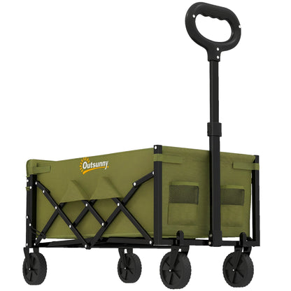 60L Foldable Festival Trolley on Wheels, Collapsible Wagon Cart with Drop-Down Tailgate, Adjustable Handle, Green