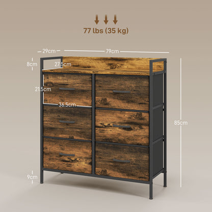 Rustic Chest of Six Fabric Drawers - Rustic Brown