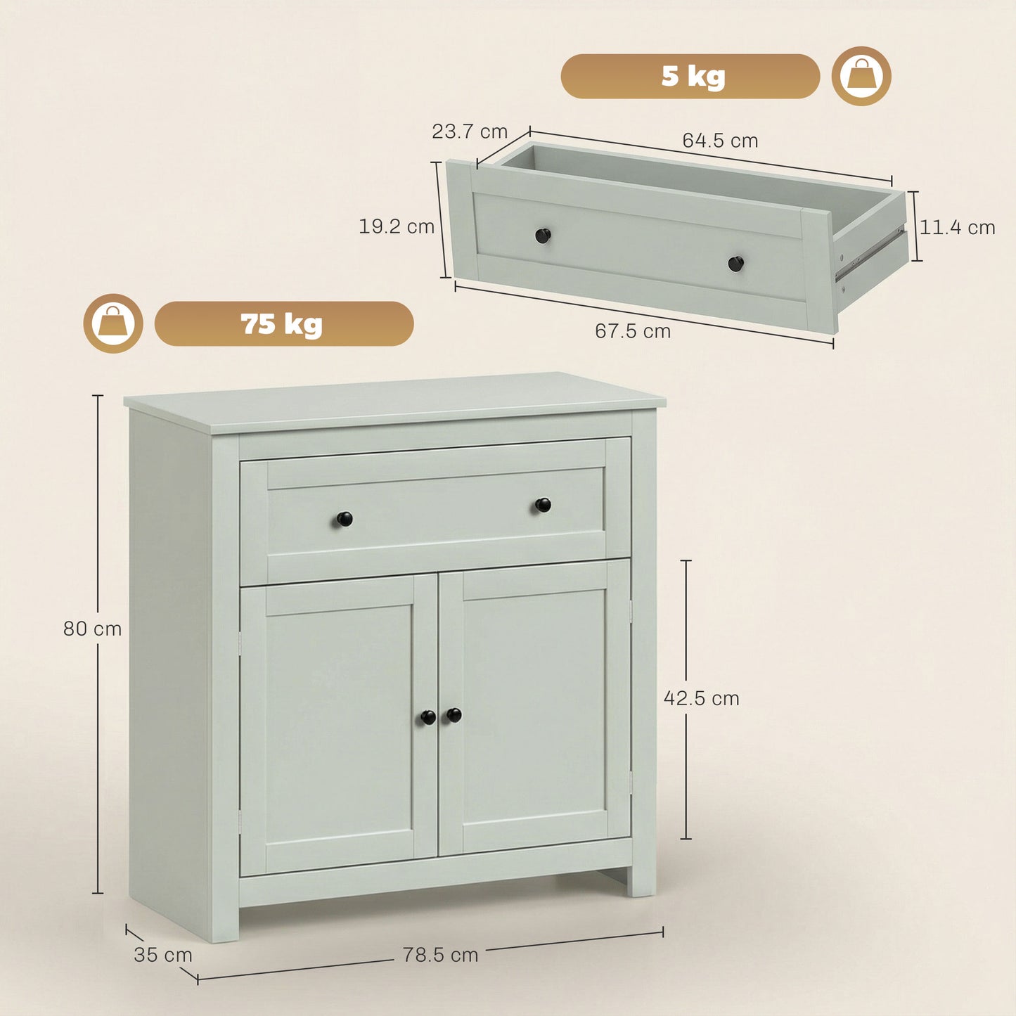 Sideboard Storage Cabinet, Modern Kitchen Cupboard with Adjustable Shelf, Drawer and Double Doors, Green
