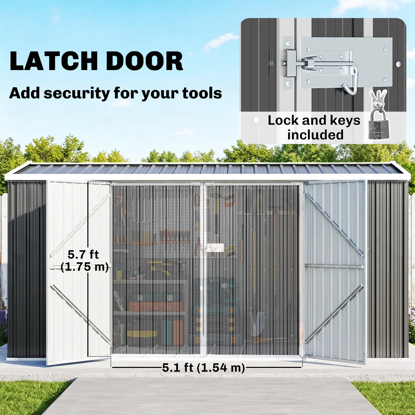 14 x 8ft Outdoor Garden Metal Storage Shed with Lockable Door, Tool Storage Box for Garden, Patio and Lawn, Grey
