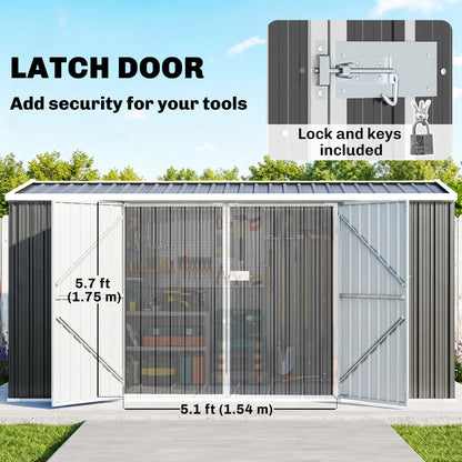 14 x 8ft Outdoor Garden Metal Storage Shed with Lockable Door, Tool Storage Box for Garden, Patio and Lawn, Grey