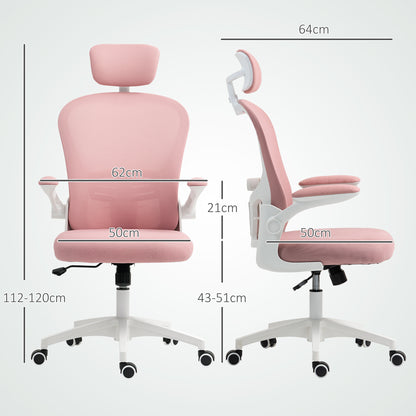 Multi-Adjustable Office Chair, with Lumbar Support, Headrest and Mesh Back - Pink
