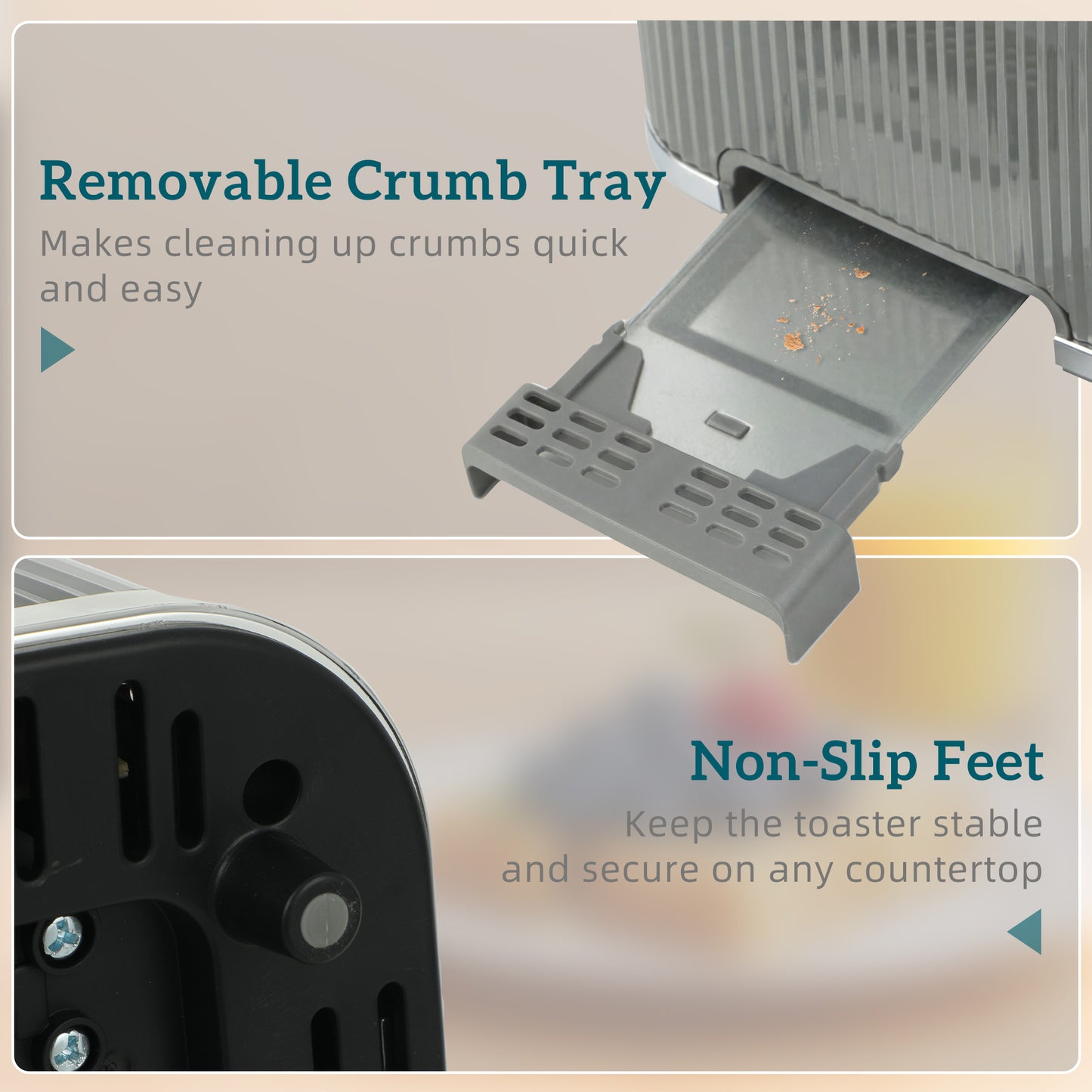 4 Slice Toaster with 7 Browning Levels, Bread Toaster with Removable Crumb Tray, Grey