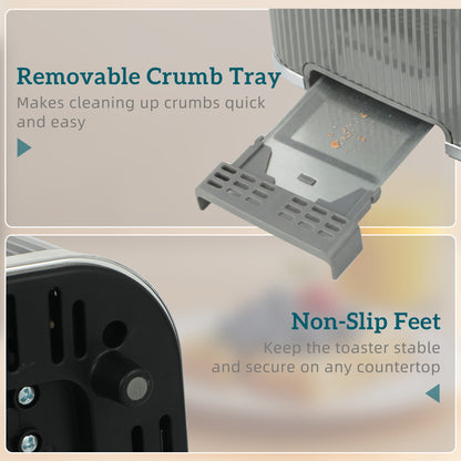 4 Slice Toaster with 7 Browning Levels, Bread Toaster with Removable Crumb Tray, Grey
