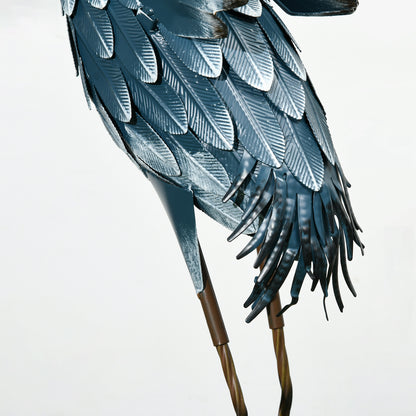 Heron Garden Statues, Standing Garden Ornament, Metal Garden Gift with Stakes, Blue & White