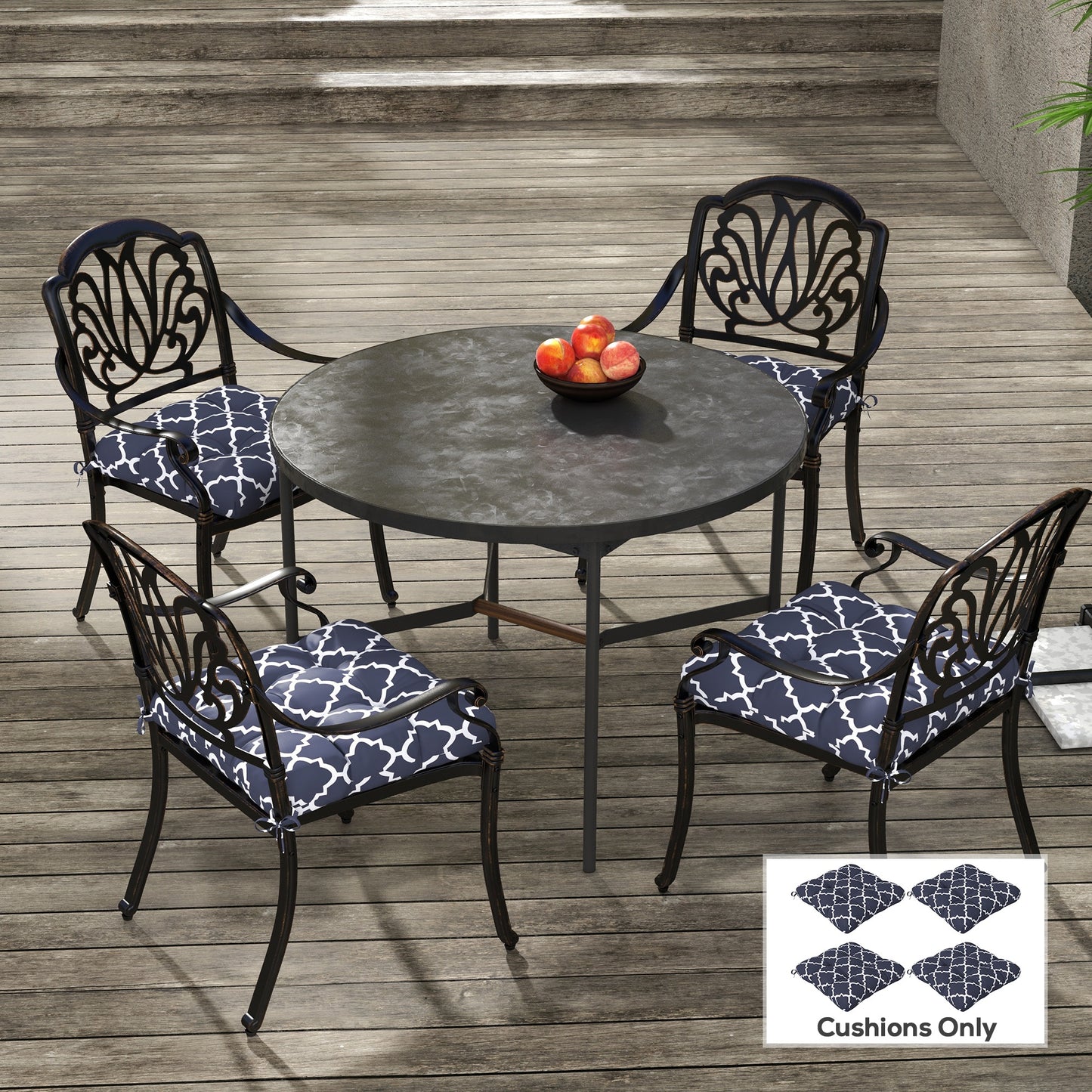 4-Piece Seat Cushion Pillows Replacement, Patio Chair Cushions Set with Ties for Indoor Outdoor, Blue
