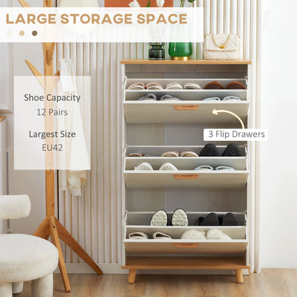 Narrow Shoe Cabinet, Slim Shoe Storage Cabinet with 3 Flip Drawers and Adjustable Shelves
