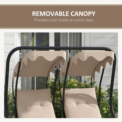 Two-Seat Garden Swing Chair, with Protective Canopy - Beige