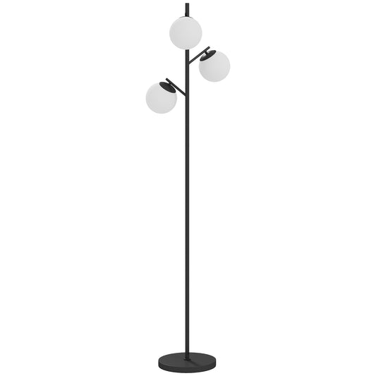 3-Light Tree Floor Lamps for Living Room, Modern Standing Lamp for Bedroom with Globe Lampshade, Steel Base